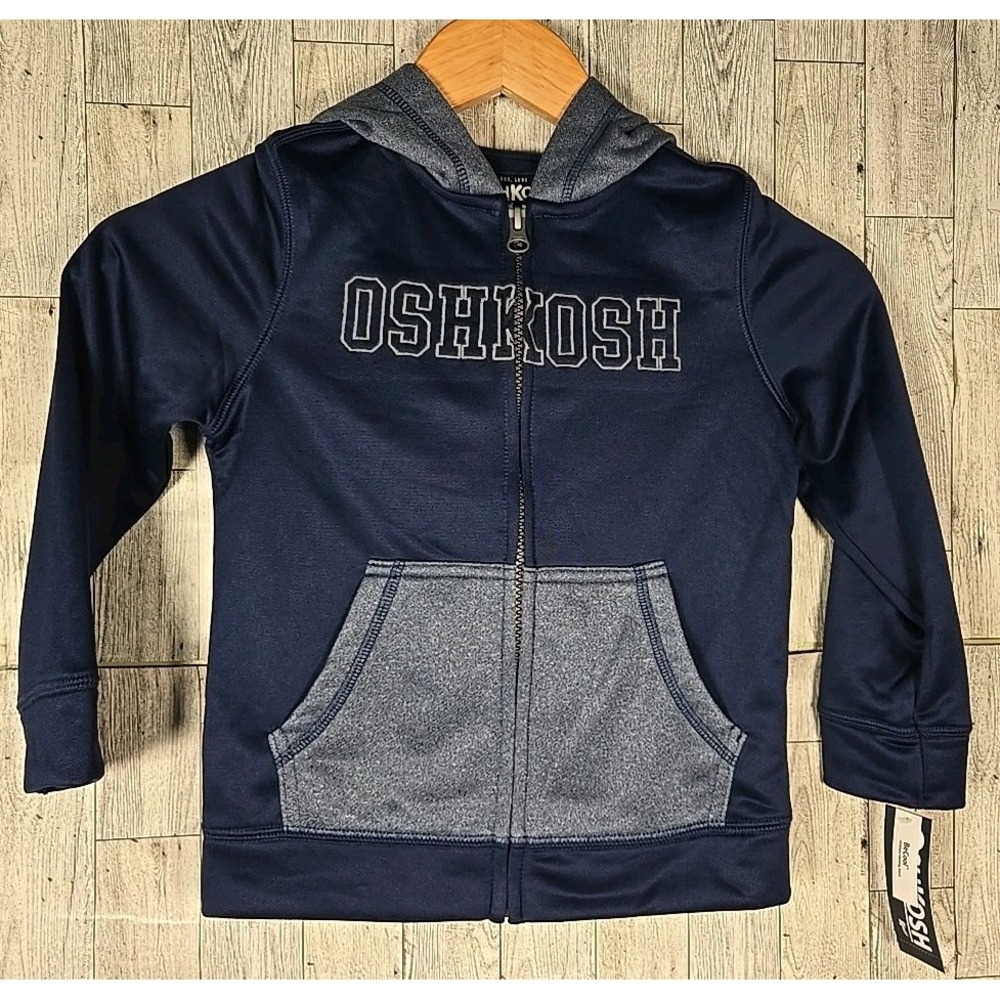 OshKosh Jacket 4T Boys Youth Pockets Hooded Navy Blue Full Zip NEW